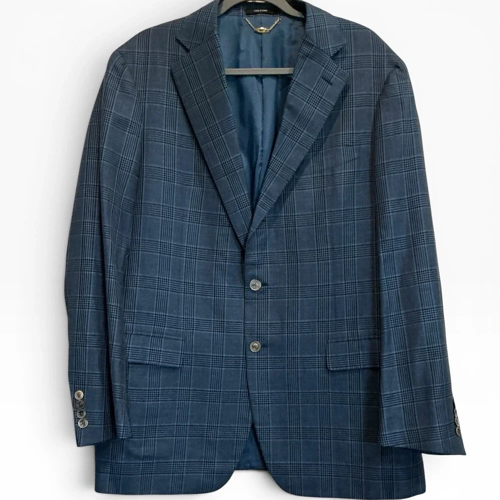 RARE Nikky Verbier Capri Blue Glen Plaid Sport Coat Blazer‎ Mens 44R Tailored